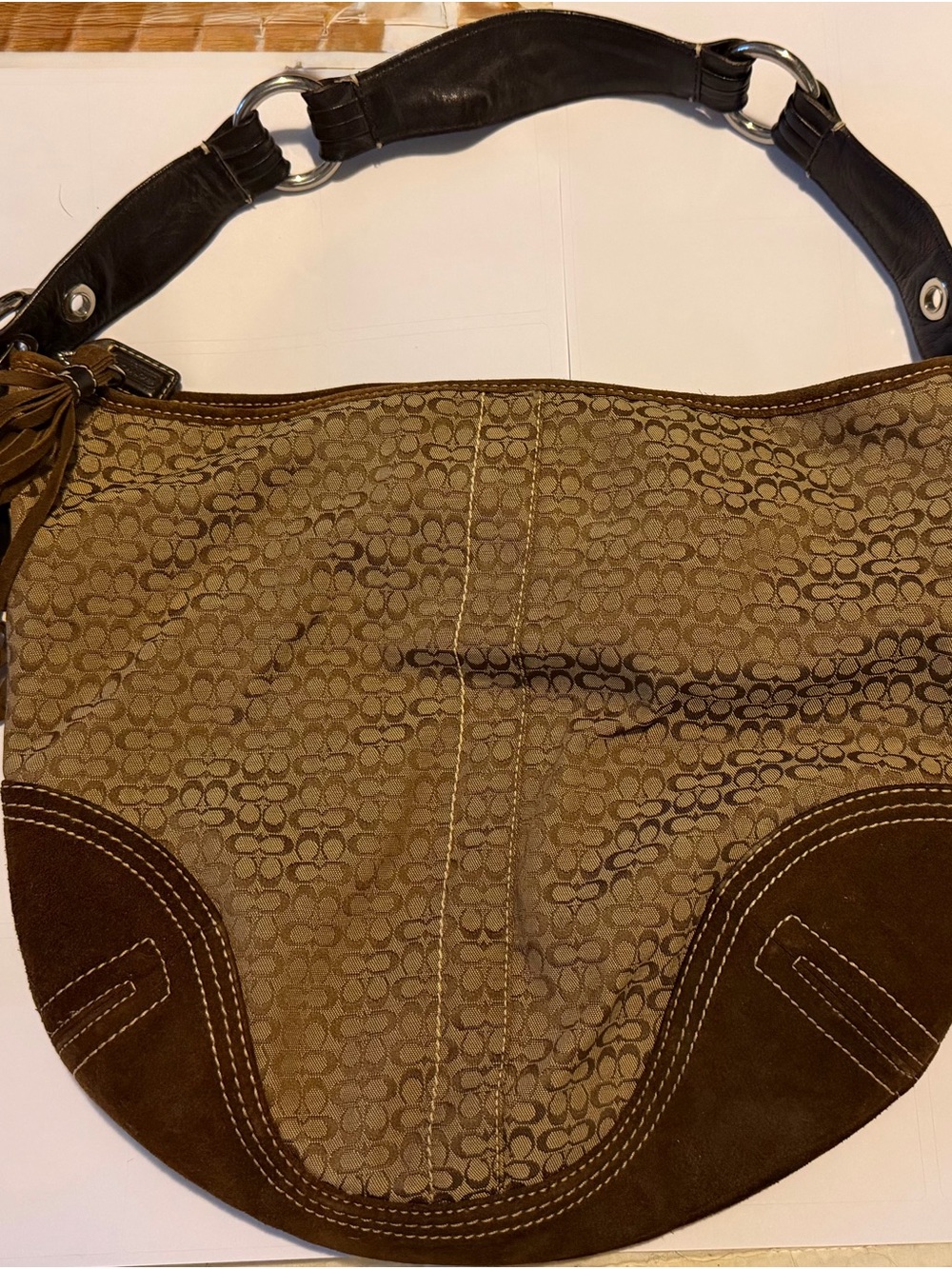 Coach Signature Hobo Bag with suede accents